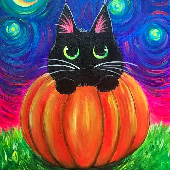 Cat in a Pumpkin Painting 560 × 560