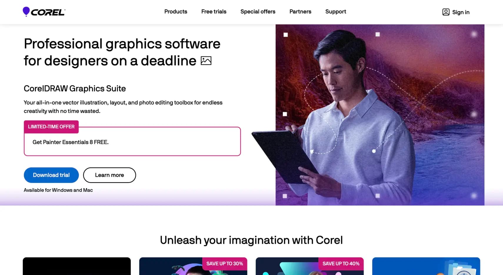 Screenshot of Corel Painter Website
