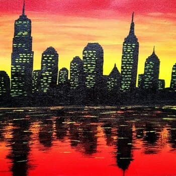 Acrylic Painting of City Skyline - Acrylic Painting Ideas for Beginners