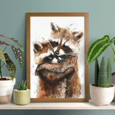 Two Raccoons Cuddling