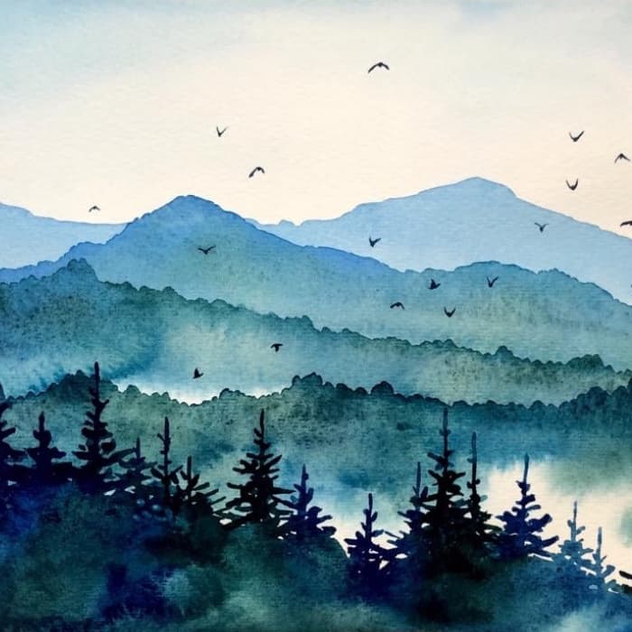 Watercolor Misty Mountains 700 × 700