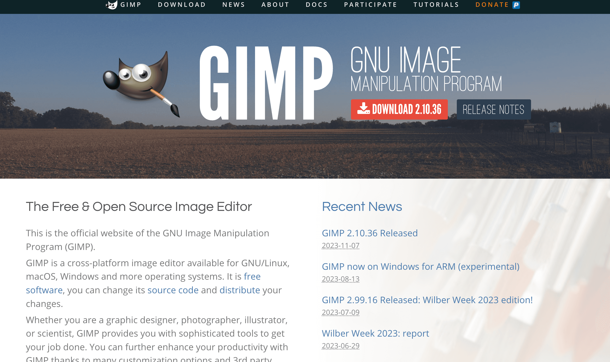 Screenshot of GIMP Website