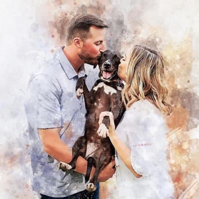 Couple Kissing A Dog