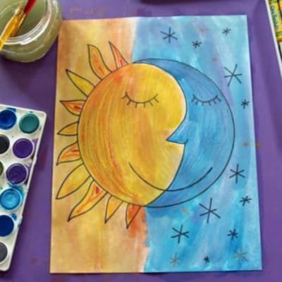 Sun and Moon Watercolor Painting