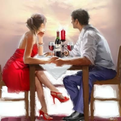 Couple Holding Hands at Dinner Date