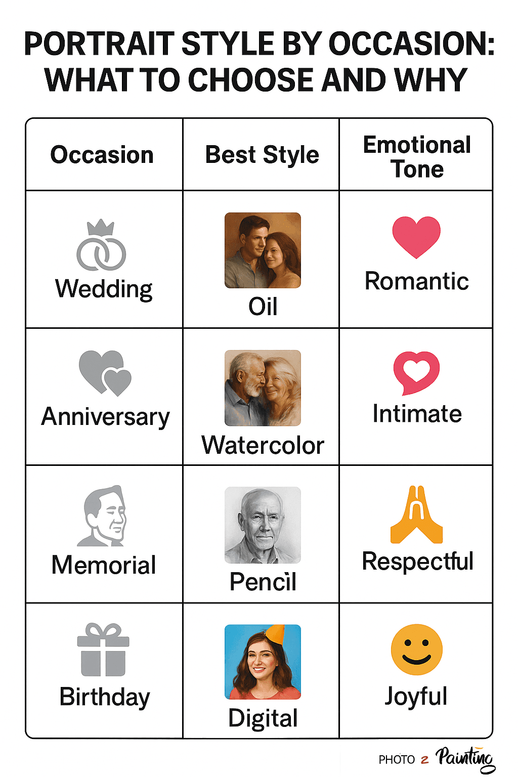 Portrait style by occasion
