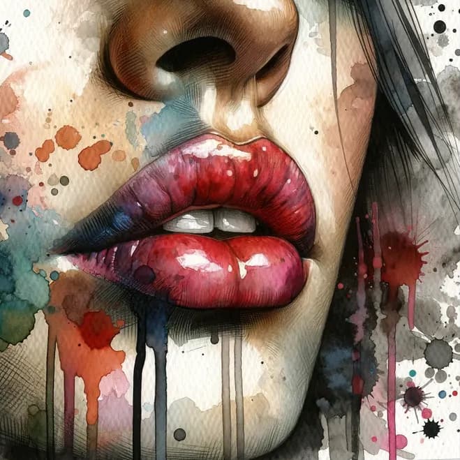 Watercolor Lips Painting 659 × 659