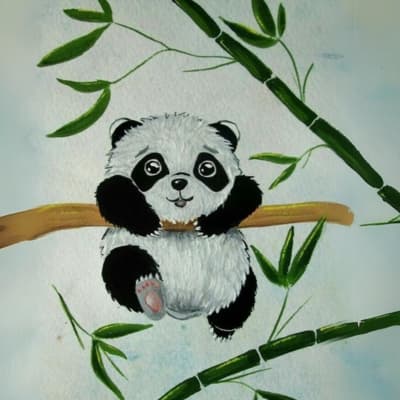 Panda Hanging From A Tree - Cute Painting Idea