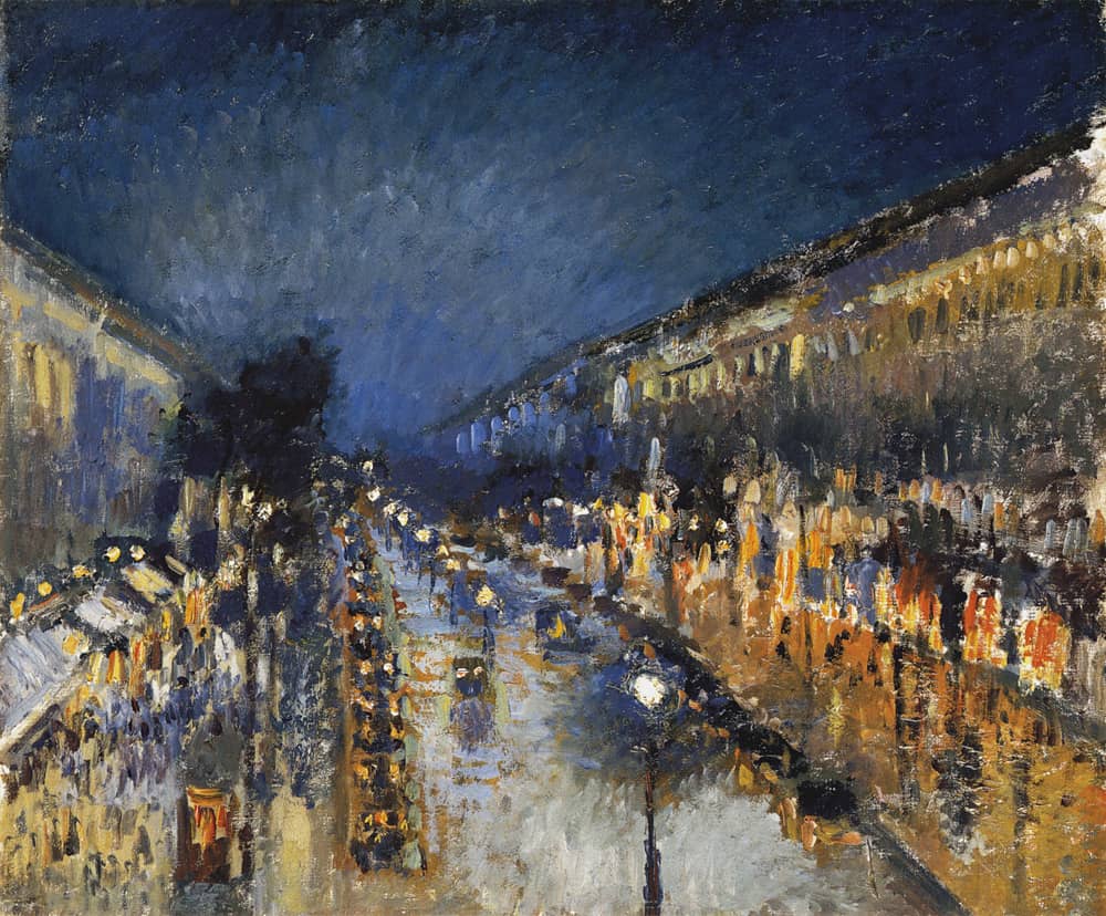 The Boulevard Montmartre at Night – Camille Pissarro