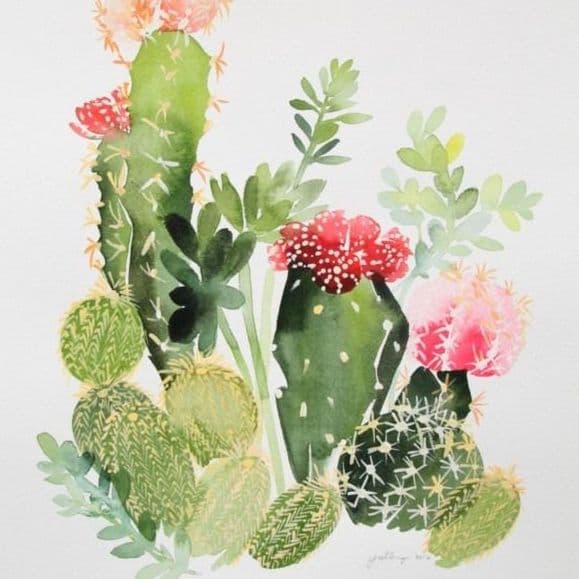 Watercolor Cacti Painting 579 × 579