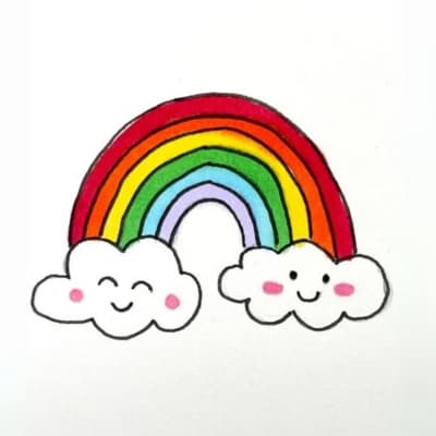 Rainbow with 2 smiling clouds - Cute Paintings
