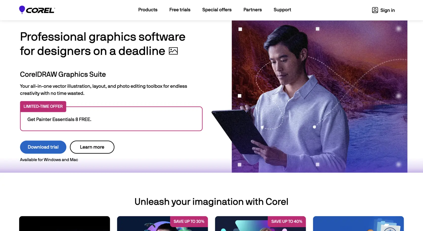Screenshot of Corel Painter Website