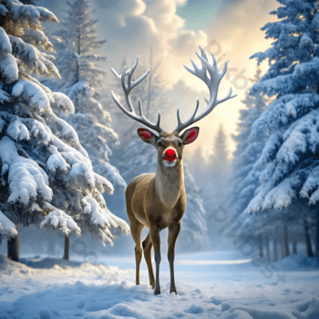 Reindeer in a Snowy Forest