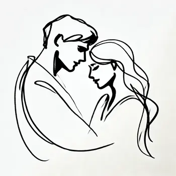 Minimalist Black-and-White Couple's Sketch - Anniversary Painting Ideas