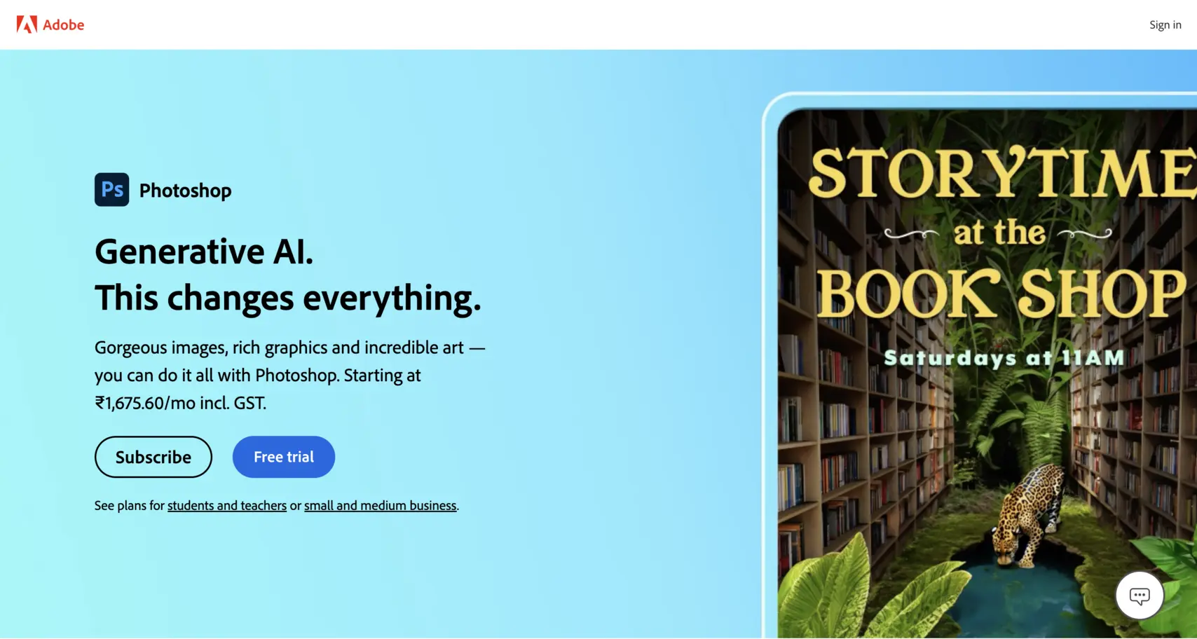 Screenshot of Adobe Photoshop Website