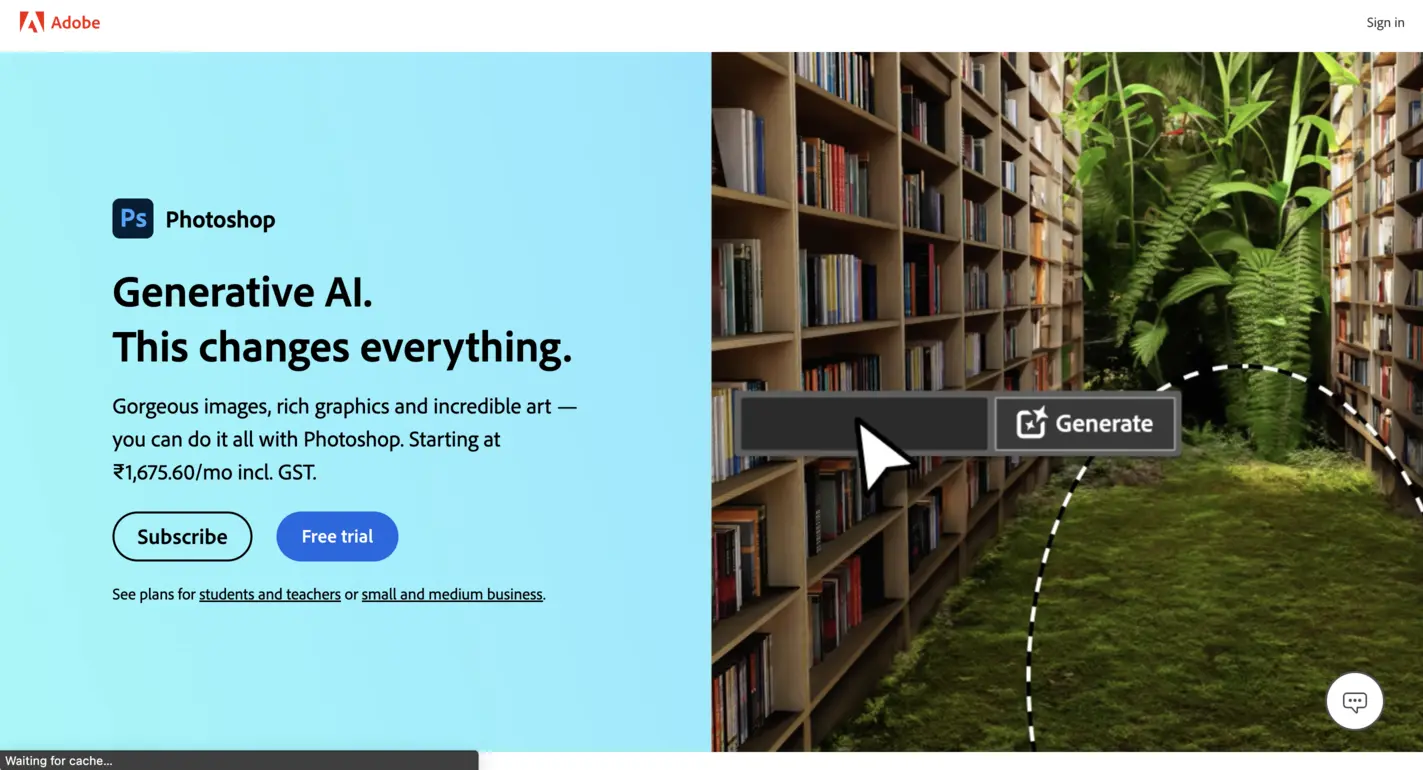 Screenshot of Adobe Photoshop Website