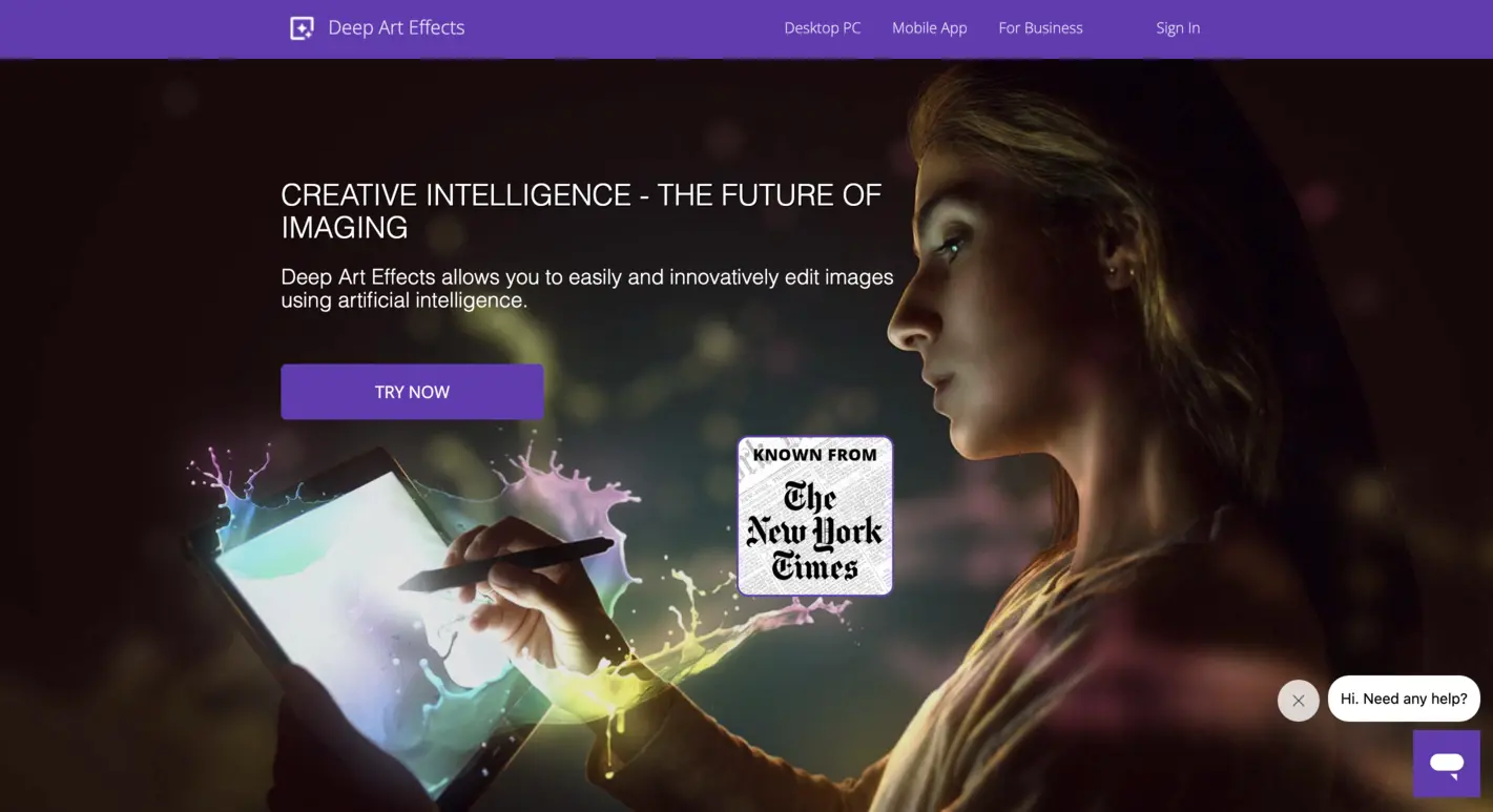 Screenshot of DeepArt Website