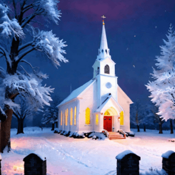 Snowy Church at Twilight