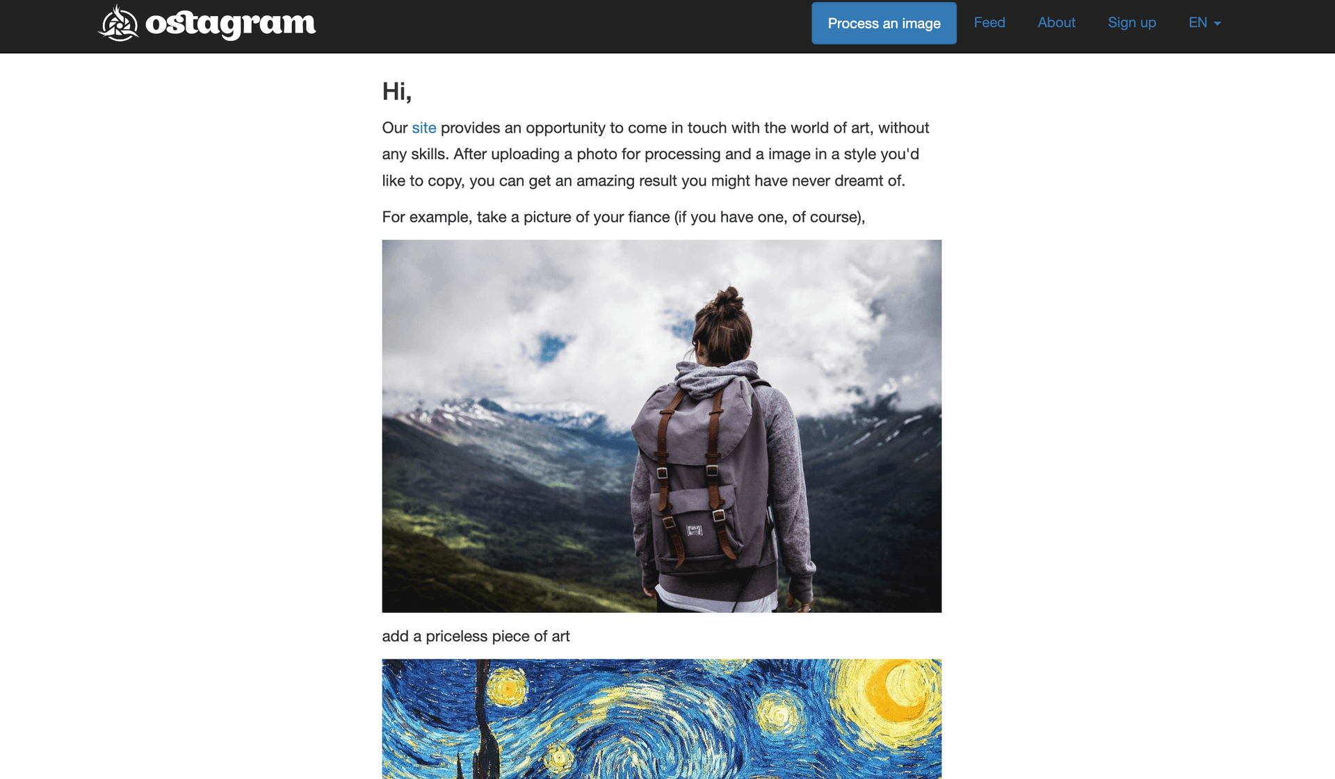 Screenshot of Ostagram Website