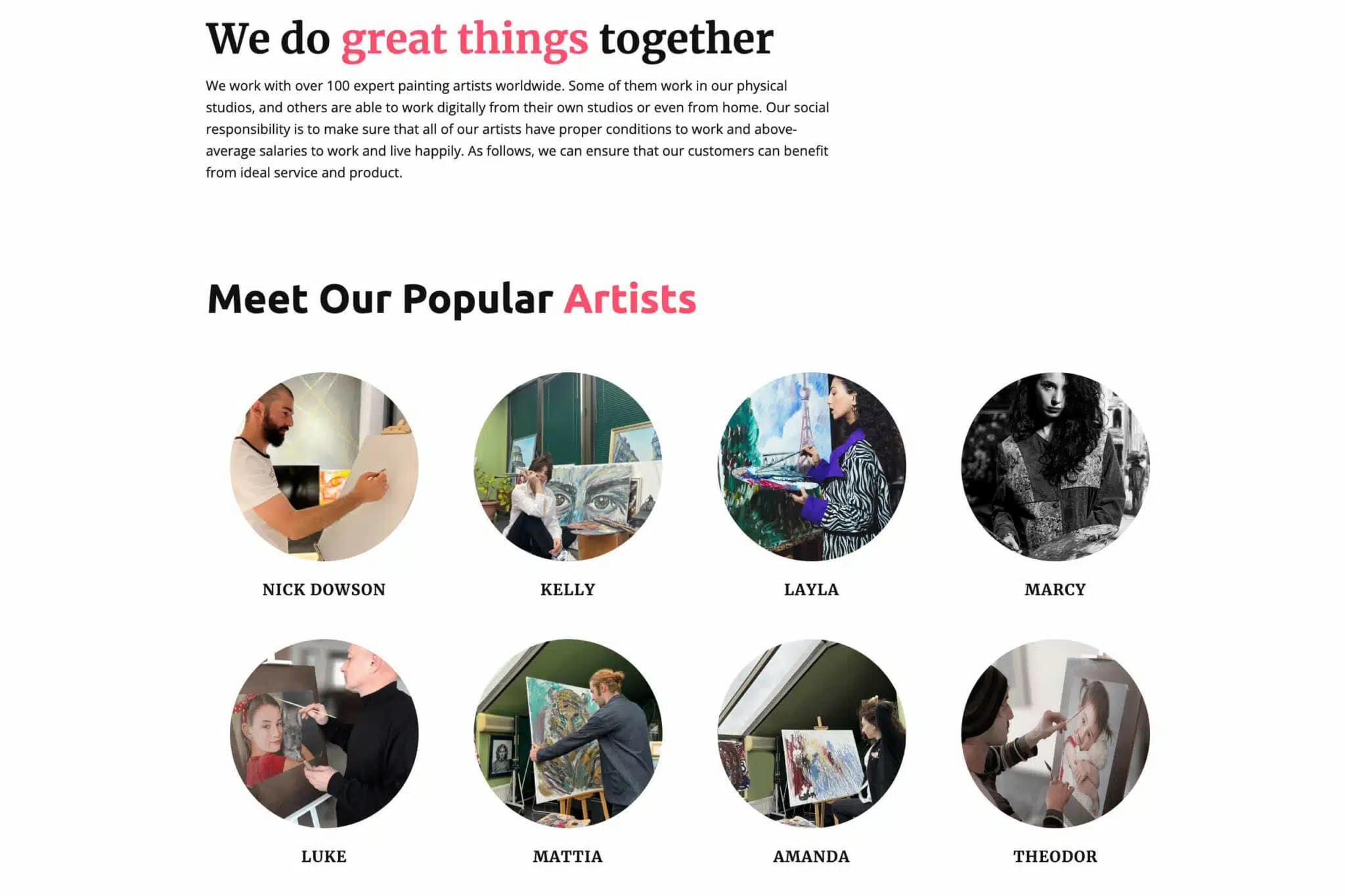 about us artists section