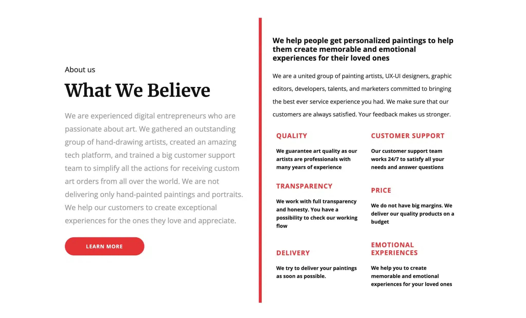 about us believe section